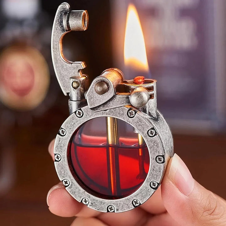 Antike Feuerzeug | Rund | Transparent | Kerosin | Nachfüllbar | Metall-Silber-Luzern Mode