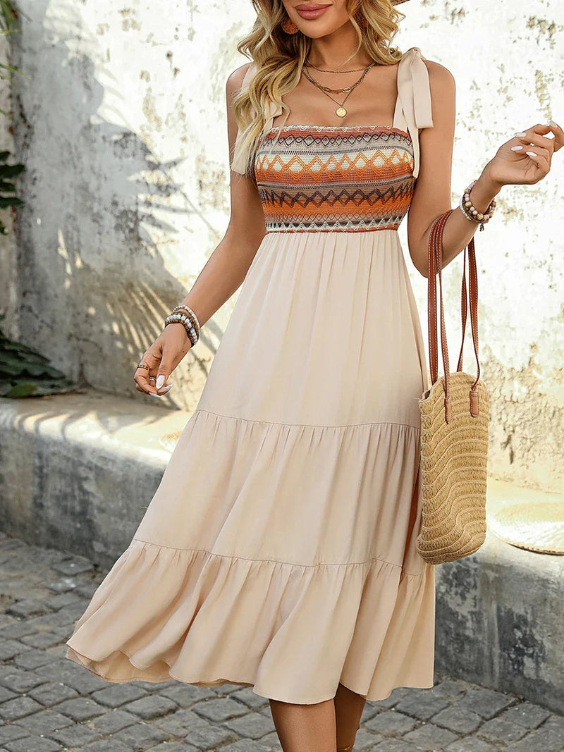 Midikleid Damen | Spaghettiträger | luftige Passform | atmungsaktiv | apricot-Luzern Mode