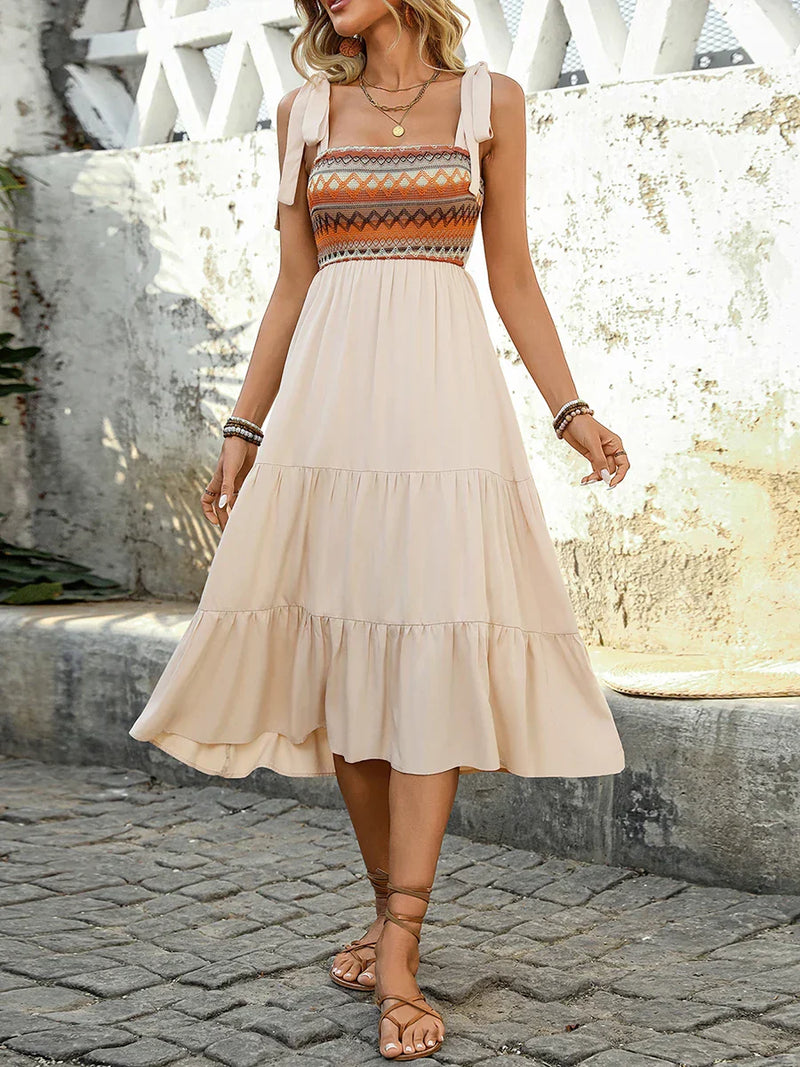 Midikleid Damen | Spaghettiträger | luftige Passform | atmungsaktiv | apricot-S-Luzern Mode