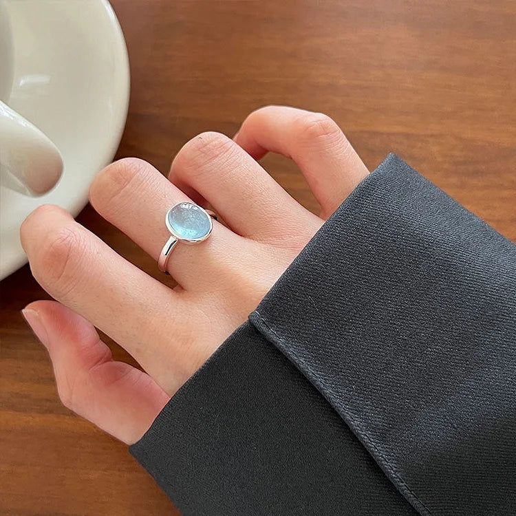 Silberring | Aquamarin Stilvoll Verstellbar One Size Langlebig-Luzern Mode