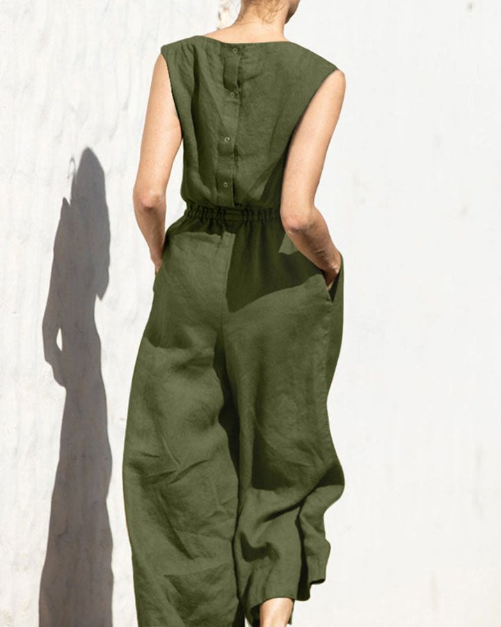 Damen Jumpsuit | Weit Geschnitten | Elastische Taille | Ärmellos-Luzern Mode