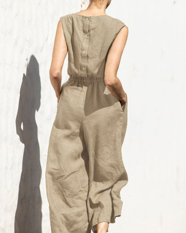 Damen Jumpsuit | Weit Geschnitten | Elastische Taille | Ärmellos-Luzern Mode