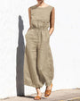 Damen Jumpsuit | Weit Geschnitten | Elastische Taille | Ärmellos-Khaki-S-Luzern Mode