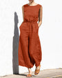 Damen Jumpsuit | Weit Geschnitten | Elastische Taille | Ärmellos-Orange-S-Luzern Mode