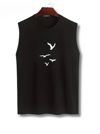 Herren Tanktop 1+1 GRATIS | Sommer Shirt Baumwolle | Vogelprint | stylisch luftig-Schwarz-M(48)-Luzern Mode