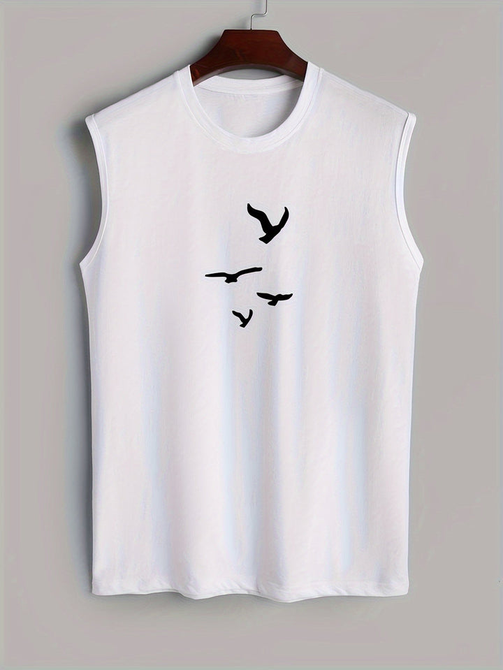 Herren Tanktop 1+1 GRATIS | Sommer Shirt Baumwolle | Vogelprint | stylisch luftig-Weiß-M(48)-Luzern Mode