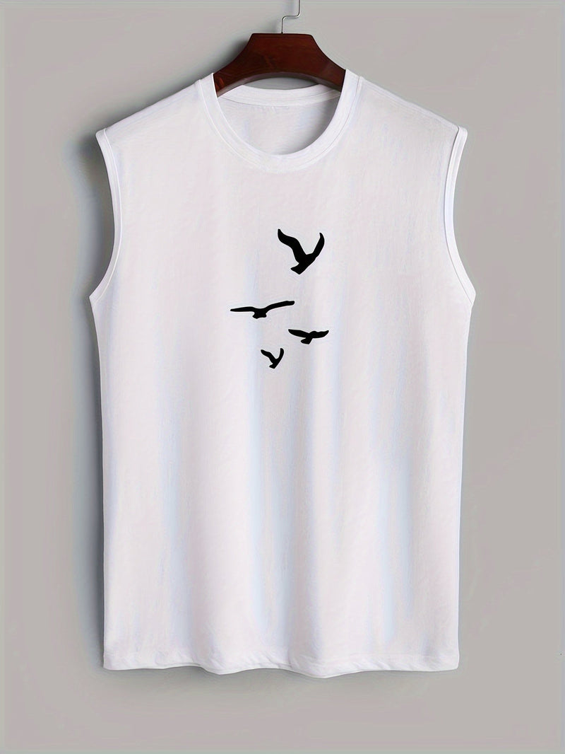 Herren Tanktop 1+1 GRATIS | Sommer Shirt Baumwolle | Vogelprint | stylisch luftig-Weiß-M(48)-Luzern Mode