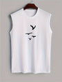 Herren Tanktop 1+1 GRATIS | Sommer Shirt Baumwolle | Vogelprint | stylisch luftig-Weiß-M(48)-Luzern Mode