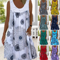 Ärmelloses Sommerkleid | Luftig & Komfortabel | Verspielter Druck | Knielänge-Luzern Mode