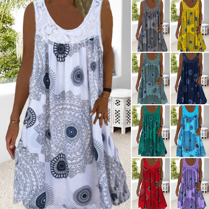 Ärmelloses Sommerkleid | Luftig & Komfortabel | Verspielter Druck | Knielänge-Luzern Mode