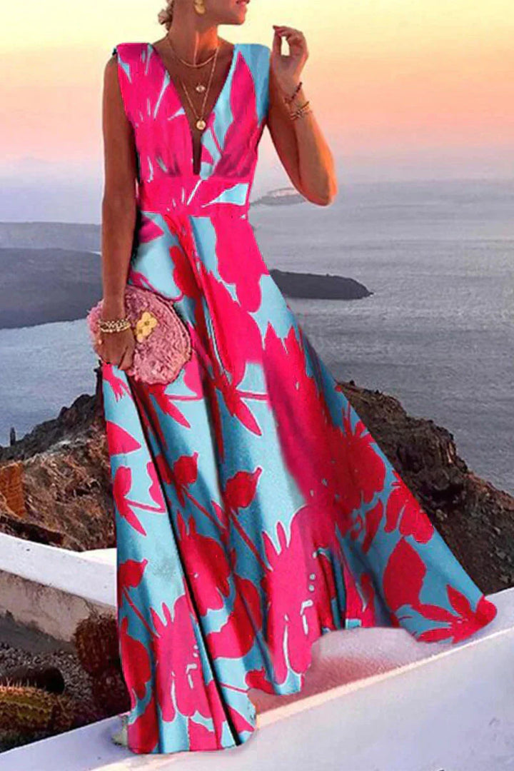 Ärmelloses Sommerkleid Damen | taillierte Passform | luftig | atmungsaktiv-Rosa/Blau-S-Luzern Mode