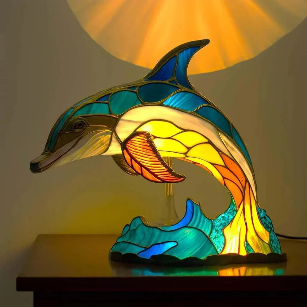 Tischlampe | Kunst Buntglas Tiermotive Einzigartig Stilvoll Vielseitig-DELPHIN-15CM-Luzern Mode