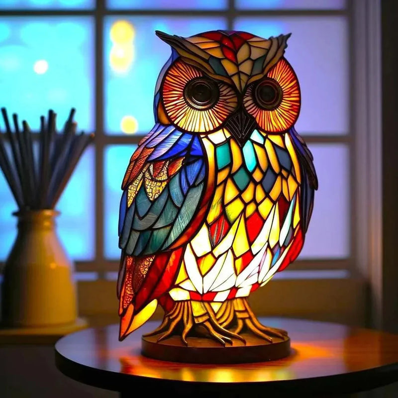 Tischlampe | Kunst Buntglas Tiermotive Einzigartig Stilvoll Vielseitig-EULE-15CM-Luzern Mode