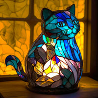 Tischlampe | Kunst Buntglas Tiermotive Einzigartig Stilvoll Vielseitig-KATZE-15CM-Luzern Mode
