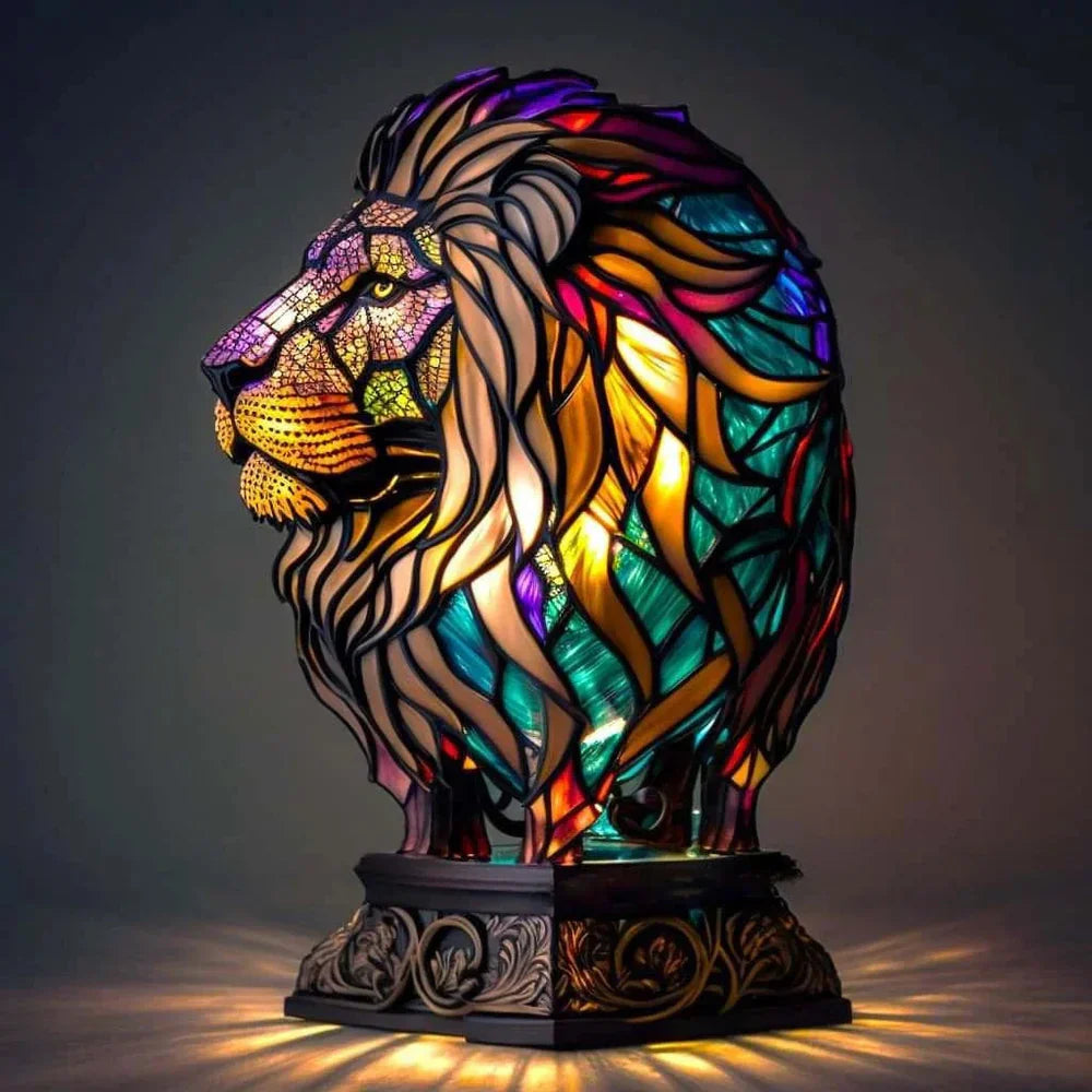 Tischlampe | Kunst Buntglas Tiermotive Einzigartig Stilvoll Vielseitig-LÖWE-15CM-Luzern Mode