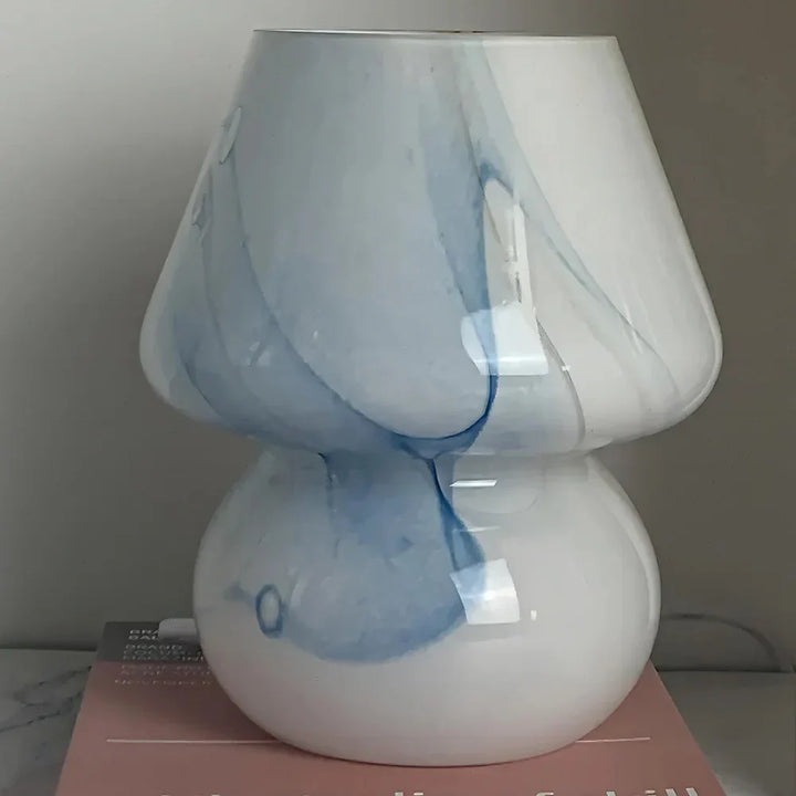 Glas-Tischlampe | Pilzform Stilvoll Vielseitig Langlebig LED-Blaues Muster-Luzern Mode