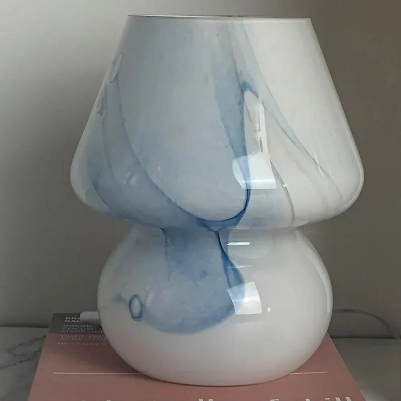 Glas-Tischlampe | Pilzform Stilvoll Vielseitig Langlebig LED-Blaues Muster-Luzern Mode