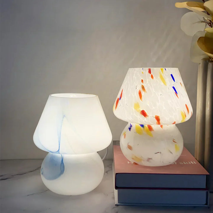 Glas-Tischlampe | Pilzform Stilvoll Vielseitig Langlebig LED-Farbige Punkte-Luzern Mode