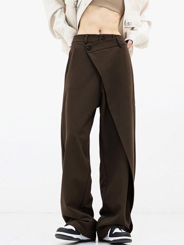 Asymmetrische Baggy Hose Damen - Modische Weite Passform-Dunkelbraun-S (36)-Luzern Mode