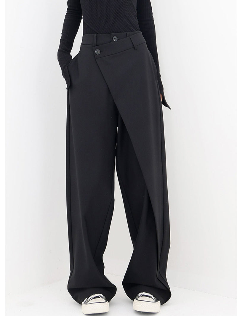 Asymmetrische Baggy Hose Damen - Modische Weite Passform-Schwarz-S (36)-Luzern Mode