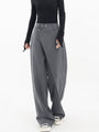 Baggy Damenhose | Asymmetrisch | Einfarbig | Doppelt Knopf | Atmungsaktiv-Grau-XS-Luzern Mode