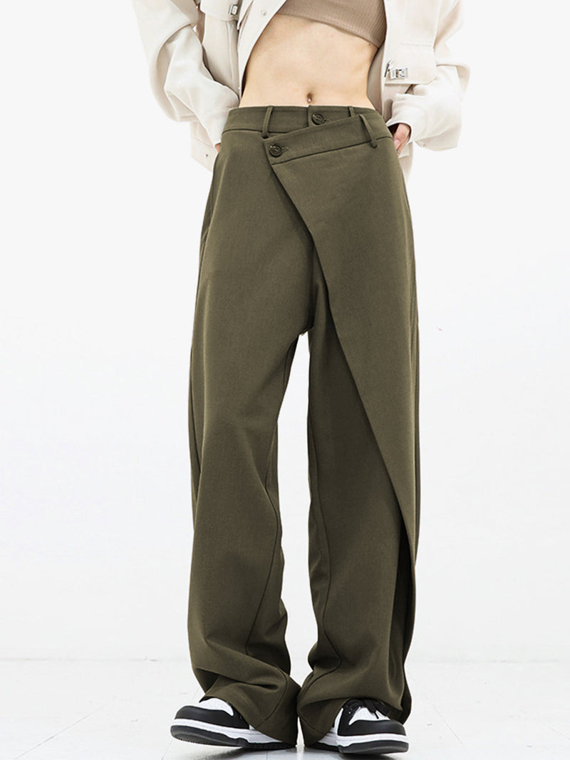 Baggy Damenhose | Asymmetrisch | Einfarbig | Doppelt Knopf | Atmungsaktiv-Grün-XS-Luzern Mode