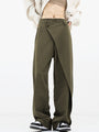 Baggy Damenhose | Asymmetrisch | Einfarbig | Doppelt Knopf | Atmungsaktiv-Grün-XS-Luzern Mode