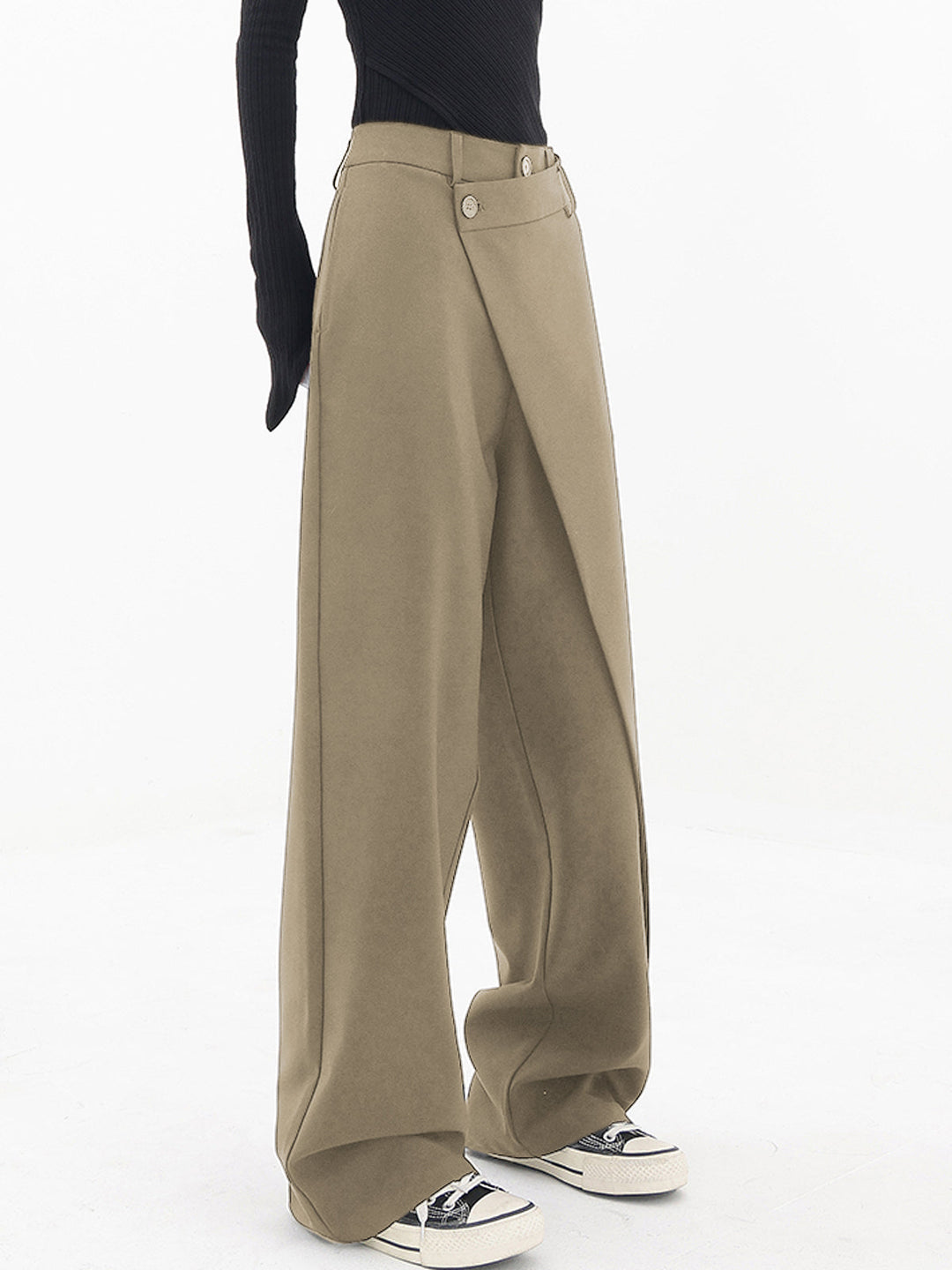 Baggy Damenhose | Asymmetrisch | Einfarbig | Doppelt Knopf | Atmungsaktiv-Luzern Mode