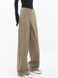 Baggy Damenhose | Asymmetrisch | Einfarbig | Doppelt Knopf | Atmungsaktiv-Luzern Mode