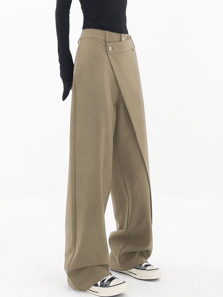 Baggy Damenhose | Asymmetrisch | Einfarbig | Doppelt Knopf | Atmungsaktiv-Luzern Mode