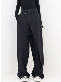 Baggy Damenhose | Asymmetrisch | Einfarbig | Doppelt Knopf | Atmungsaktiv-Luzern Mode