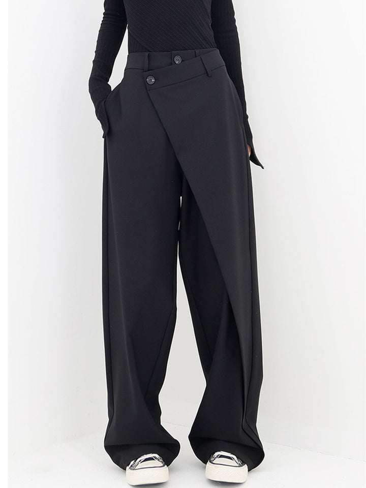 Baggy Damenhose | Asymmetrisch | Einfarbig | Doppelt Knopf | Atmungsaktiv-Luzern Mode