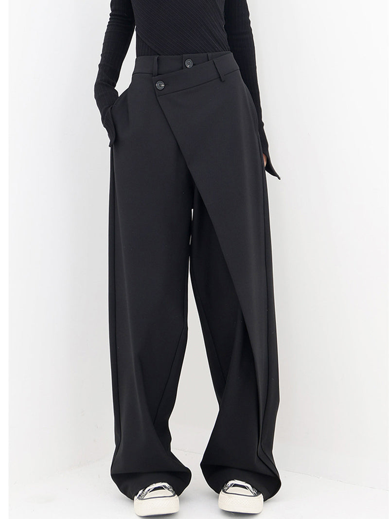 Baggy Damenhose | Asymmetrisch | Einfarbig | Doppelt Knopf | Atmungsaktiv-Luzern Mode