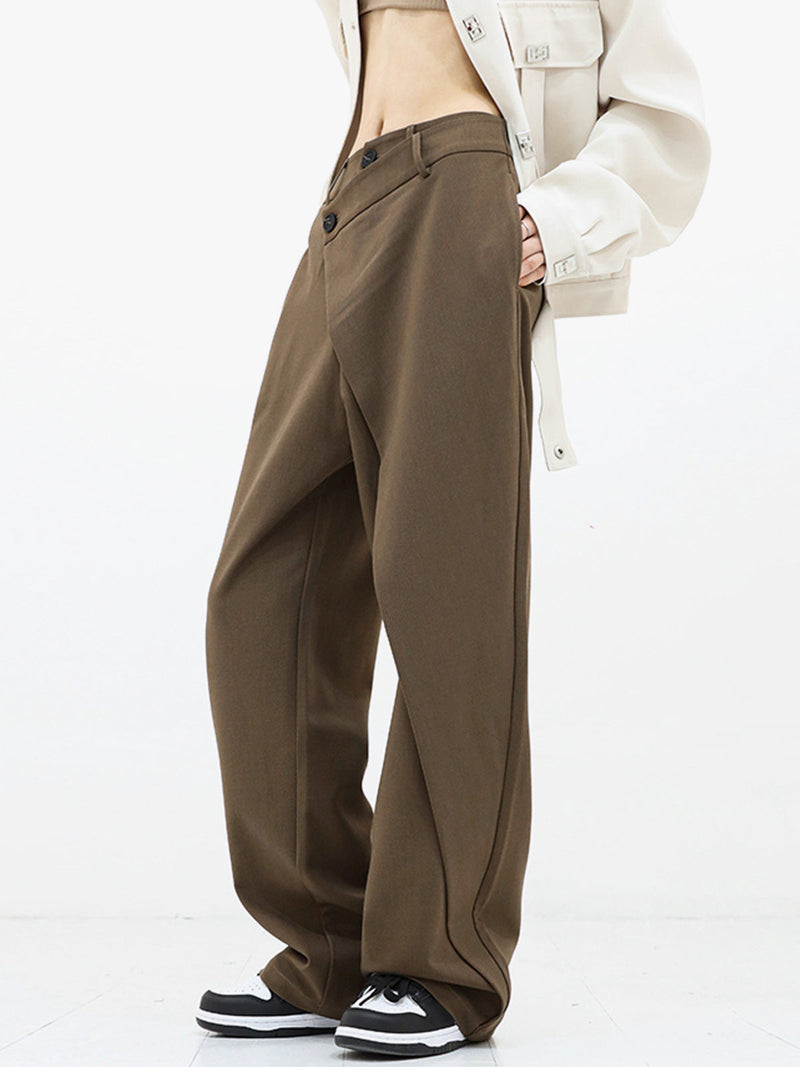Baggy Damenhose | Asymmetrisch | Einfarbig | Doppelt Knopf | Atmungsaktiv-Luzern Mode