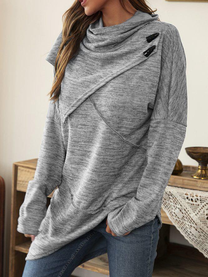 Asymmetrischer Damenpullover mit Rollkragen und Knöpfen-Luzern Mode