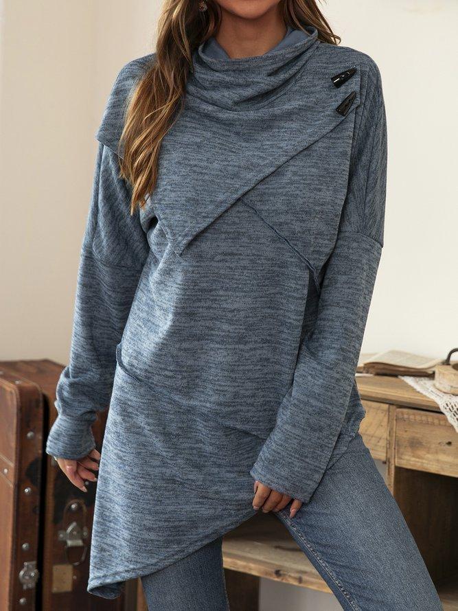 Asymmetrischer Damenpullover mit Rollkragen und Knöpfen-Blau-S-Luzern Mode