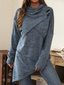 Asymmetrischer Damenpullover mit Rollkragen und Knöpfen-Blau-S-Luzern Mode