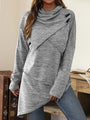 Asymmetrischer Damenpullover mit Rollkragen und Knöpfen-Grau-S-Luzern Mode