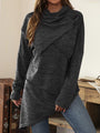 Asymmetrischer Damenpullover mit Rollkragen und Knöpfen-Schwarz-S-Luzern Mode