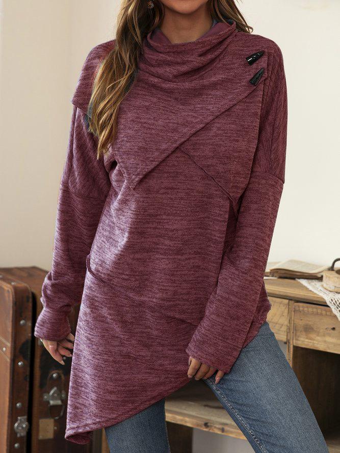 Asymmetrischer Damenpullover mit Rollkragen und Knöpfen-Weinrot-S-Luzern Mode