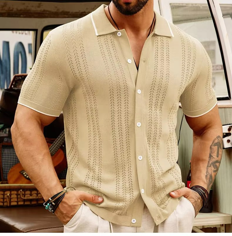 Strick Polo Herren Sommer | Baumwolle Leinen | Atmungsaktiv | Klassisch & leicht-Luzern Mode