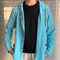 Kapuzenhemd Herren Sommer | Leinen Baumwolle | Atmungsaktiv | Freizeit Look-Hellblau-S-Luzern Mode