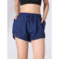 High Waist Shorts Damen Sommer | Fitnessshorts schnelltrocknend | Atmungsaktiv-Dunkelblau-S-Luzern Mode