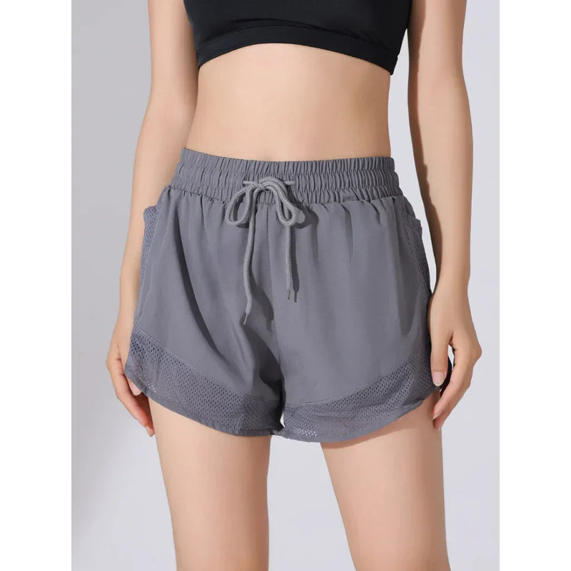 High Waist Shorts Damen Sommer | Fitnessshorts schnelltrocknend | Atmungsaktiv-Grau-S-Luzern Mode