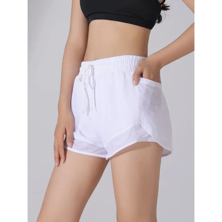 High Waist Shorts Damen Sommer | Fitnessshorts schnelltrocknend | Atmungsaktiv-Weiß-S-Luzern Mode
