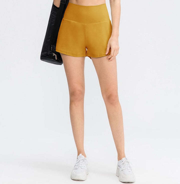 High-Waist Shorts Damen | 2-in-1 Fitnesshose | Yoga | schnelltrocknend | Sommer-Gelb-S-Luzern Mode