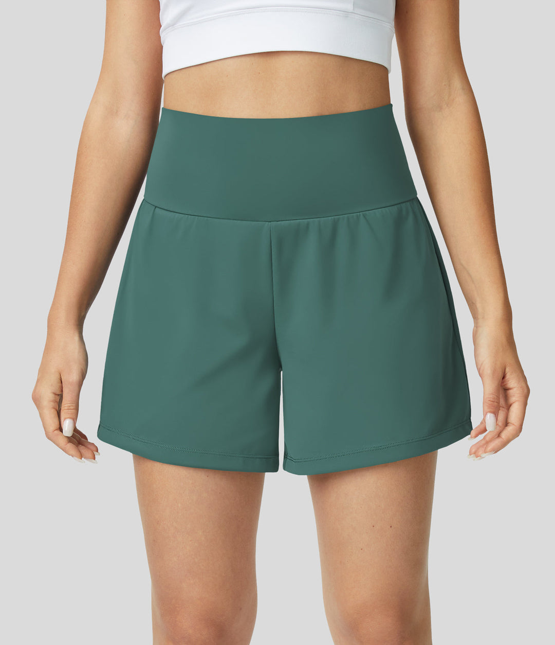 High-Waist Shorts Damen | 2-in-1 Fitnesshose | Yoga | schnelltrocknend | Sommer-Grün-S-Luzern Mode