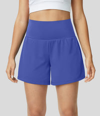 High-Waist Shorts Damen | 2-in-1 Fitnesshose | Yoga | schnelltrocknend | Sommer-Lila-S-Luzern Mode