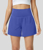 High-Waist Shorts Damen | 2-in-1 Fitnesshose | Yoga | schnelltrocknend | Sommer-Lila-S-Luzern Mode