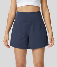 High-Waist Shorts Damen | 2-in-1 Fitnesshose | Yoga | schnelltrocknend | Sommer-Marineblau-S-Luzern Mode